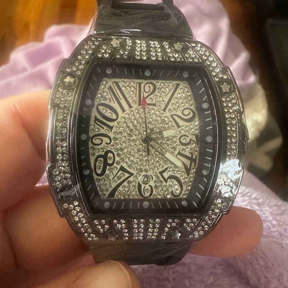 Elegant Silver and Black Moissanite Men's AJWatch
